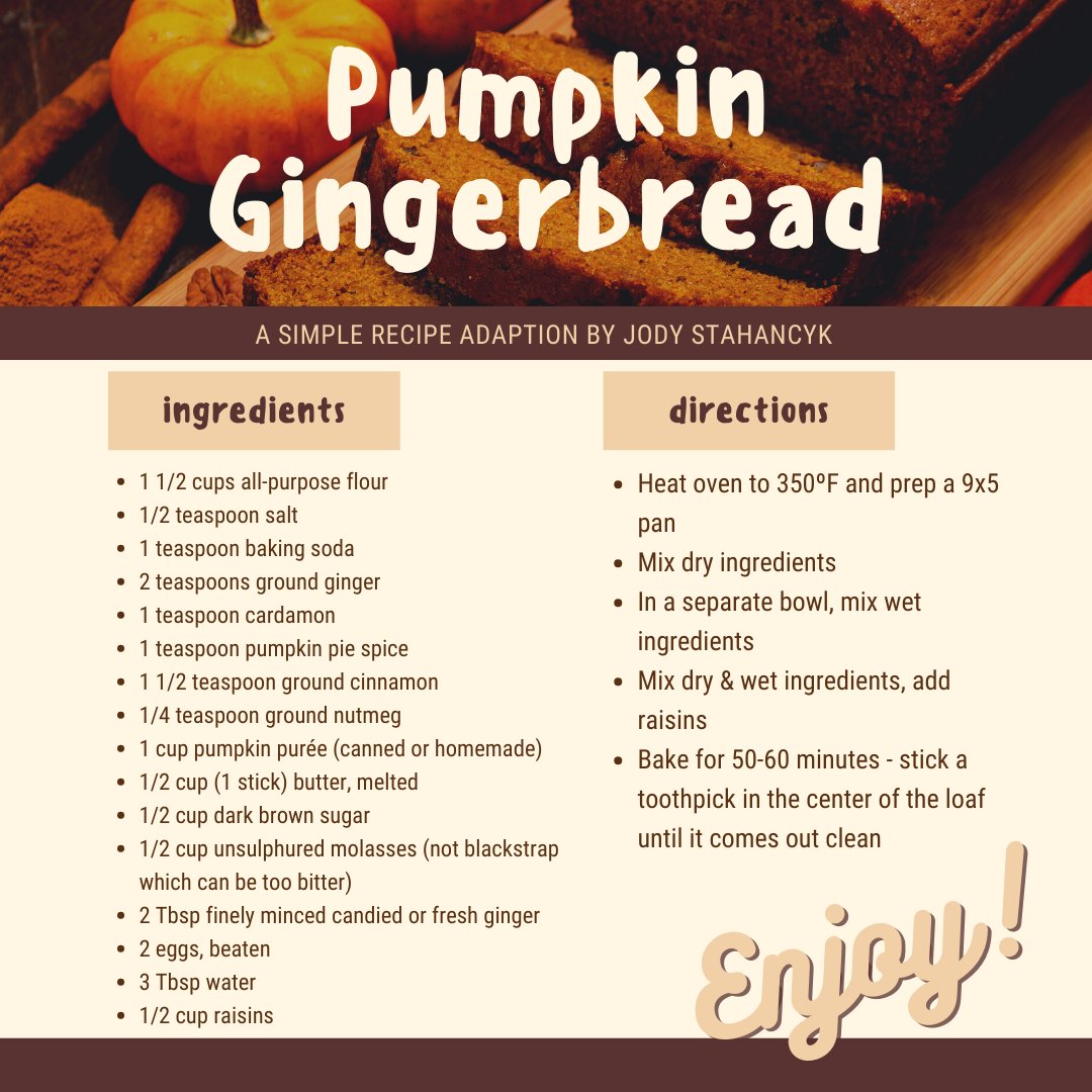 Now that fall is here and that October is pumpkin month, Senior Shareholder Jody Stahancyk would like to share a recipe that she has enjoyed making for friends and family.