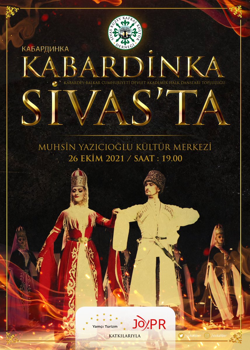 KABARDİNKA SİVAS’TA! 

Kabardey-Balkar Cumhuriyeti'nin dünyaca ünlü Devlet Akademik Halk Dansları Topluluğu KABARDİNKA, 26 Ekim Salı akşamı Muhsin Yazıcıoğlu (yeni) Kültür Merkezi’nde, Saat 19:00’da Sivas halkı ile buluşuyor.

Sivas Kuzey Kafkas Kültür Derneği
#SİVAS #KABARDİNKA
