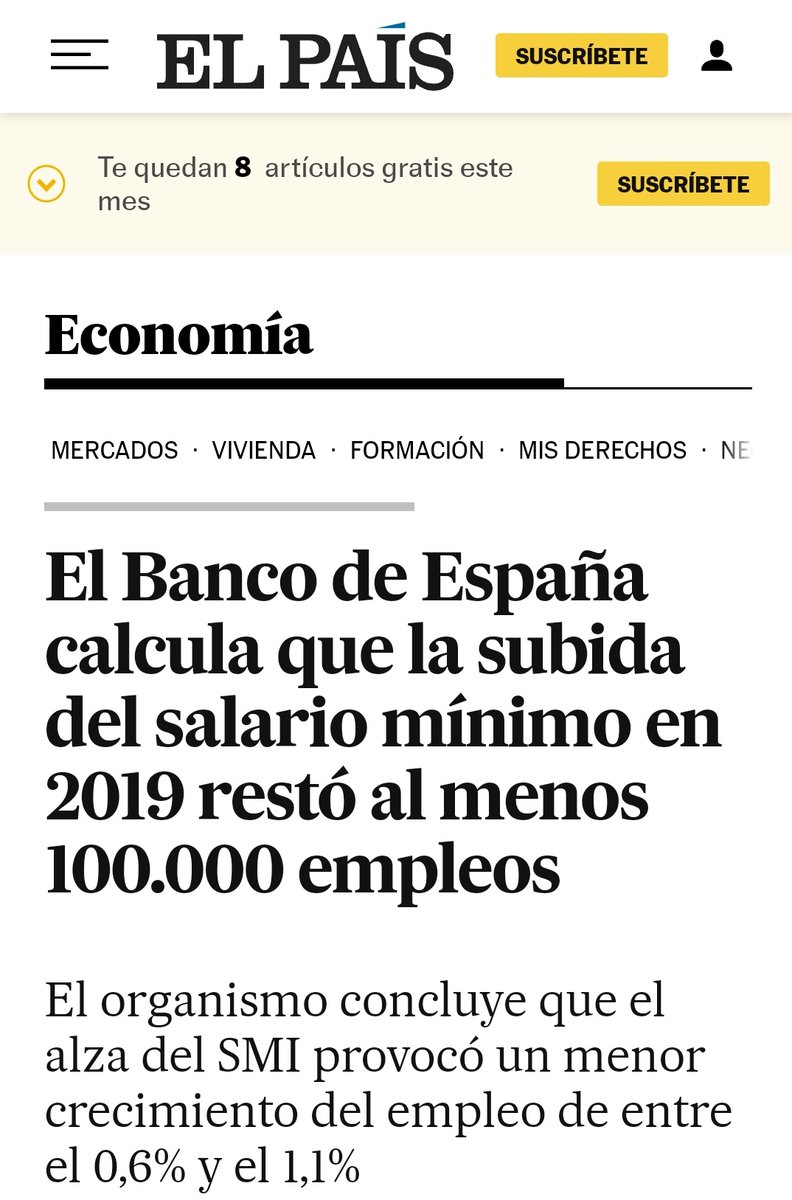 ⛔ BULO de <a href="/Yolanda_Diaz_/">Yolanda Díaz</a>, <a href="/PabloEchenique/">Pablo Echenique</a>... "Premio Nobel a David Card, que demostró que subir el salario mínimo no destruye empleo..."

❌ FALSO: Se le premia por la metodología utilizada, la misma que usa el Banco de España para informar que en 2019 se restó 100.000 empleos.