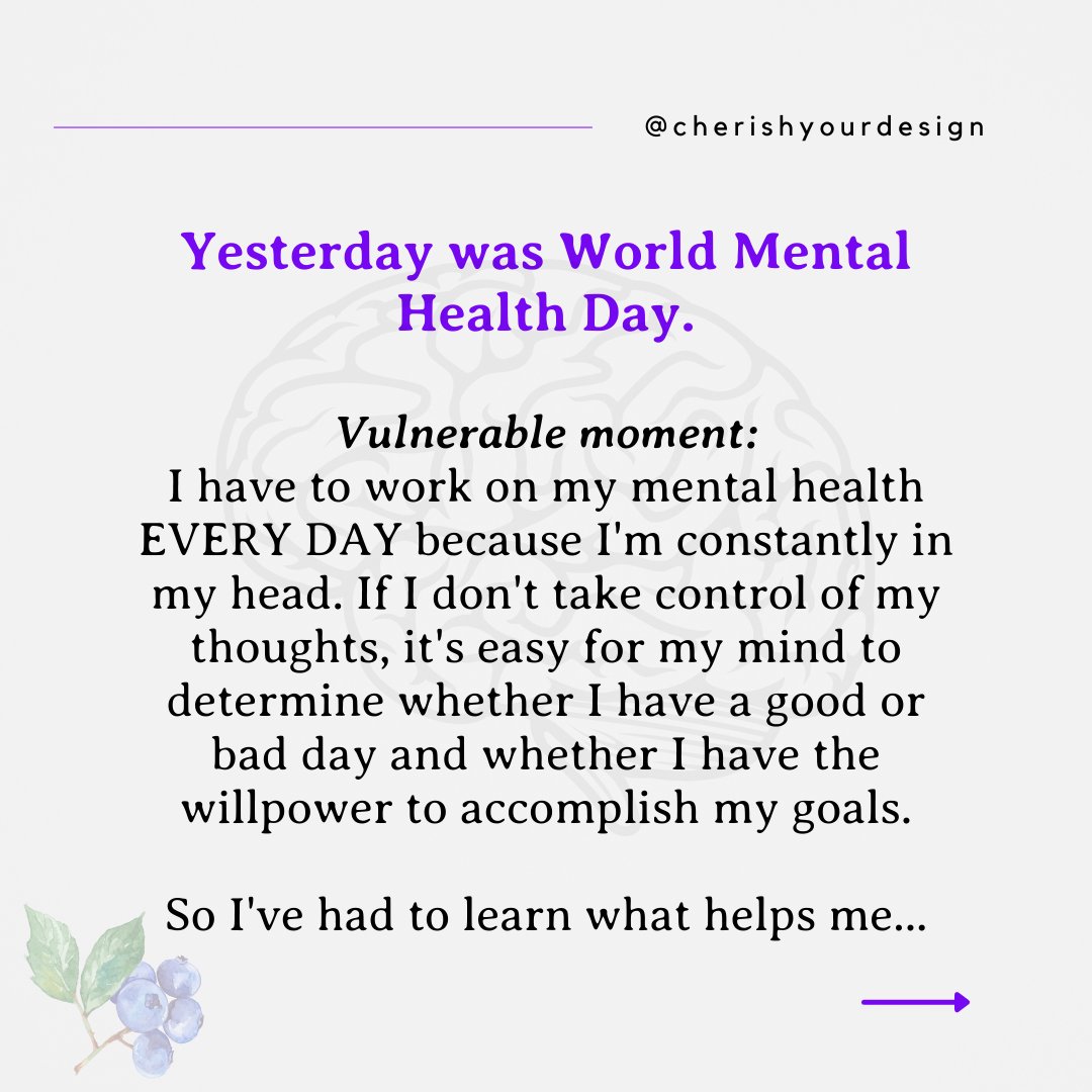 cydesign_llc's tweet photo. I know that World Mental Health Day was yesterday, but I feel like it deserves more discussion since our mental health definitely affects how and what we eat and thus our overall health. What do you use that helps you? #mentalhealth #healthyeating #nutrition #worldmentalhealthday https://t.co/oTYCCnwkIP