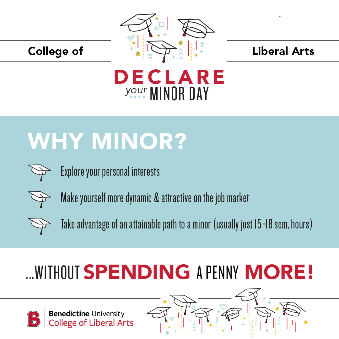 Calling all Liberal Arts majors... Have you declared a minor? Drop by COLA's Declare Your Minor Day this Thursday, October 14 to discover the benefits and ease of declaring a minor!  
WHEN: October 14, 10:30 a.m. to 1:30 p.m.
WHERE: Kindlon Atrium