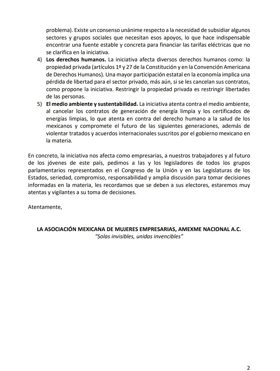 amexme's tweet photo. La Asociación Mexicana de  Mujeres Empresarias A.C., AMEXME te comparte nuestro posicionamiento con respecto a la reforma de la industria eléctrica sobre cambios constitucionales
#SoyYSomosAMEXME
#AMEXMECONECTADA https://t.co/Hz9GRlWEug