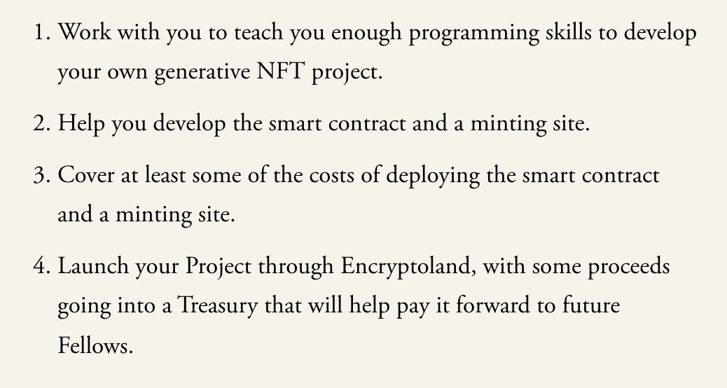 encryptoland's tweet photo. we may only have 28 followers but fuck it, we can launch a fellowship too

𝔞𝔫𝔫𝔬𝔲𝔫𝔠𝔦𝔫𝔤 𝔱𝔥𝔢 𝔯𝔞𝔟𝔟𝔦𝔱 𝔣𝔢𝔩𝔩𝔬𝔴𝔰𝔥𝔦𝔭

for traditional artists from underserved backgrounds looking to learn how to code

RT this to reach deserving ppl

for each fellow, we will: https://t.co/aXyLwO5XMm