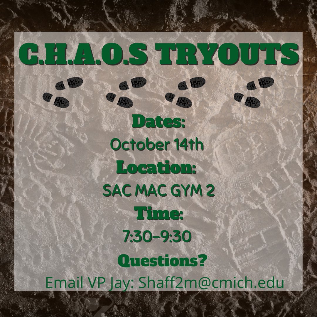 CMU_CHAOS's tweet image. 🚨🚨ATTENTION 🚨🚨‼️ ‼️‼️C.H.A.O.S IS BACK!!
Hope everyone is Safe and well, we would like to announce that we will be having our last day of Try-Outs this THURSDAY, October 14th in the SAC MAC GYM #2 from 7:30 pm - 9:30pm!