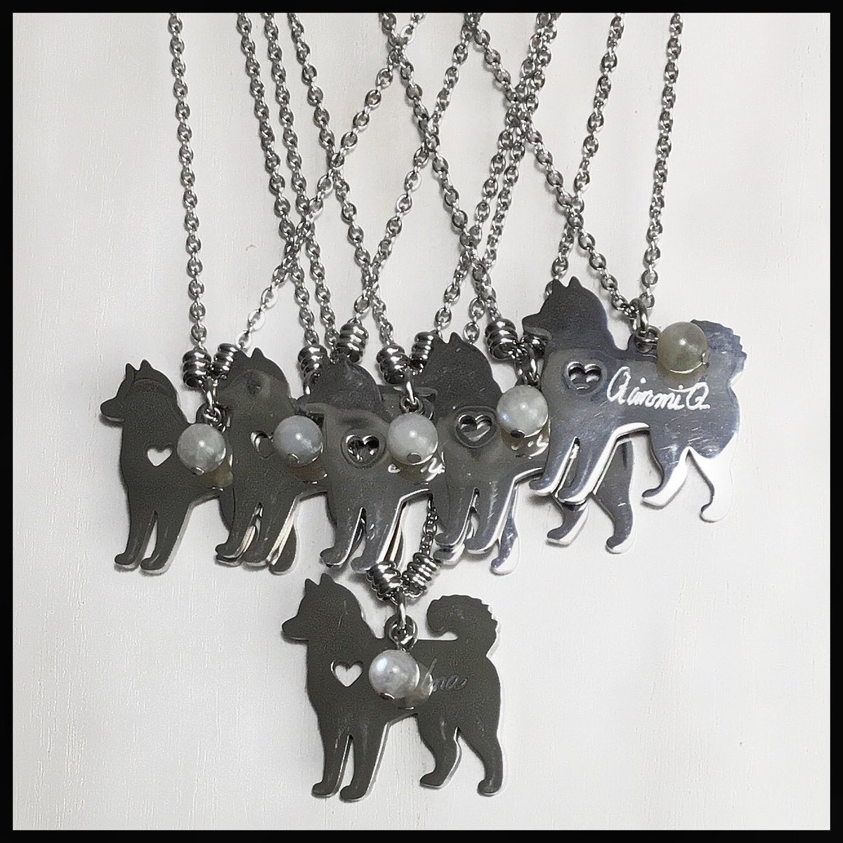 bowden2you's tweet photo. Special gifts heading to #France!
Stainless Steel Husky pendant necklaces with rare Siberian Blue Moonstone to honour the ancestry of the Inuit dogs. 
These necklaces are $30.00 each plus shipping 

#InuitDog #Pendant #Necklace #SerbianBlueMoonstone #StainlessSteel #Engraving https://t.co/GWM4wE9A9Q