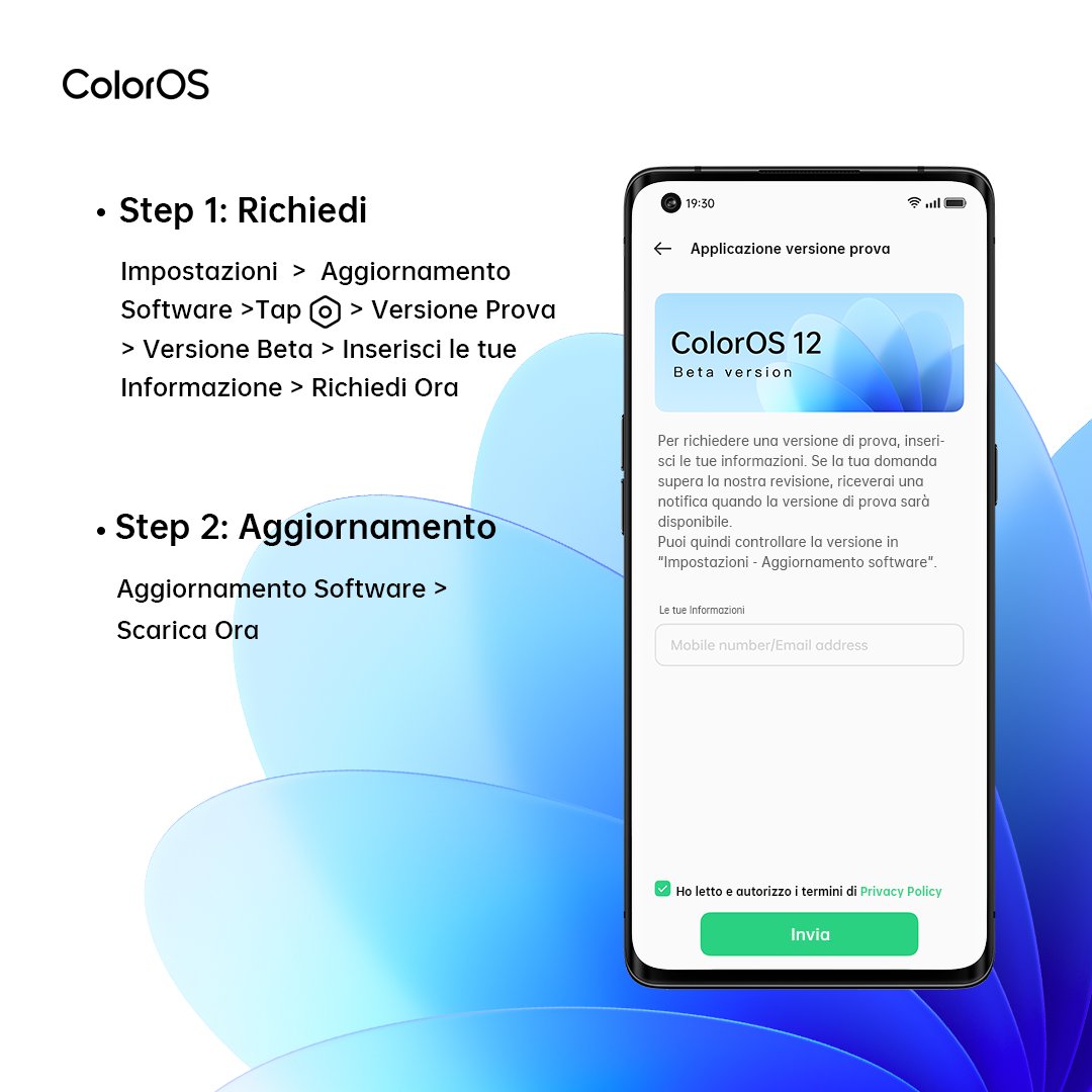 oppoitalia's tweet photo. Il nuovo #OPPOColorOS12 è arrivato: scopri i tempi di rilascio sui prodotti OPPO e come richiedere la versione beta. https://t.co/Xi7dl98y5o