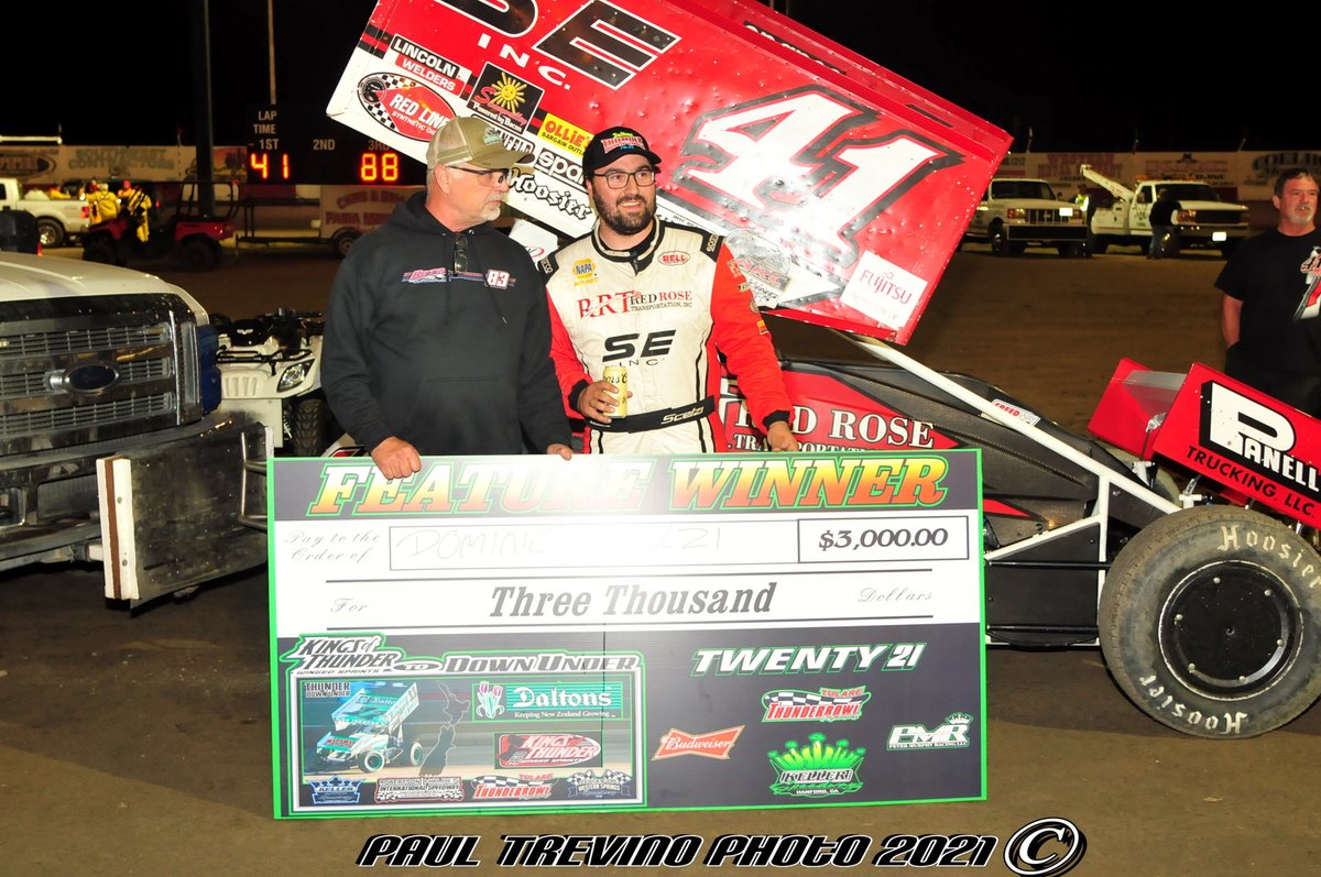 TulareTbowl's tweet photo. Dominic Scelzi and Jimmy Carr have been a potent combo this season. The 24-year-old driver has captured 21 wins so far and will be a certain favorite at #TrophyCup27

Reserve your seats for the October 21, 22 and 23 event at Thunderbowl Raceway by calling 559-688-0909. https://t.co/s3OOt9Jav2