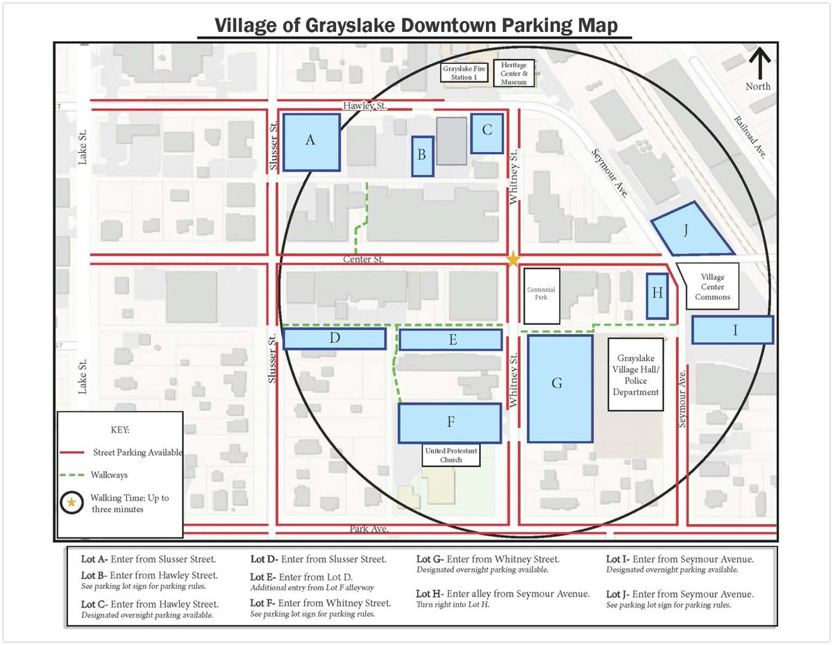 Did you know that there are over 350 public parking spots in downtown Grayslake that are all within a 3-minute walk from your favorite downtown restaurants  and shops? There's even a downloadable parking guide on the Village Center website!

Full map here: grayslakevillagecenter.com