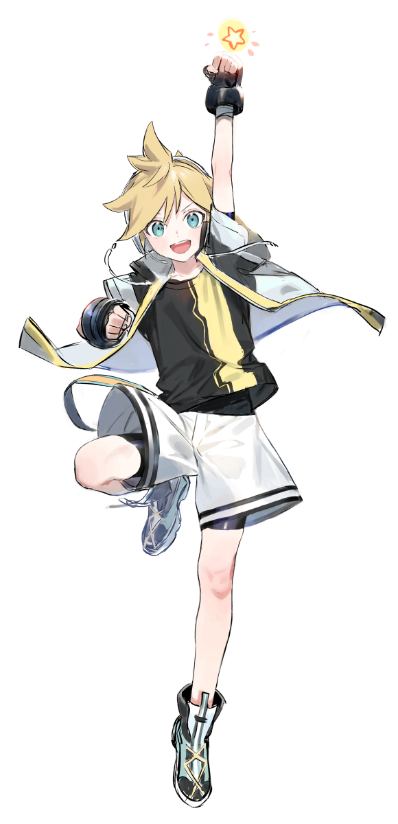 kagamine len 1boy male focus shorts blonde hair fingerless gloves gloves shirt  illustration images