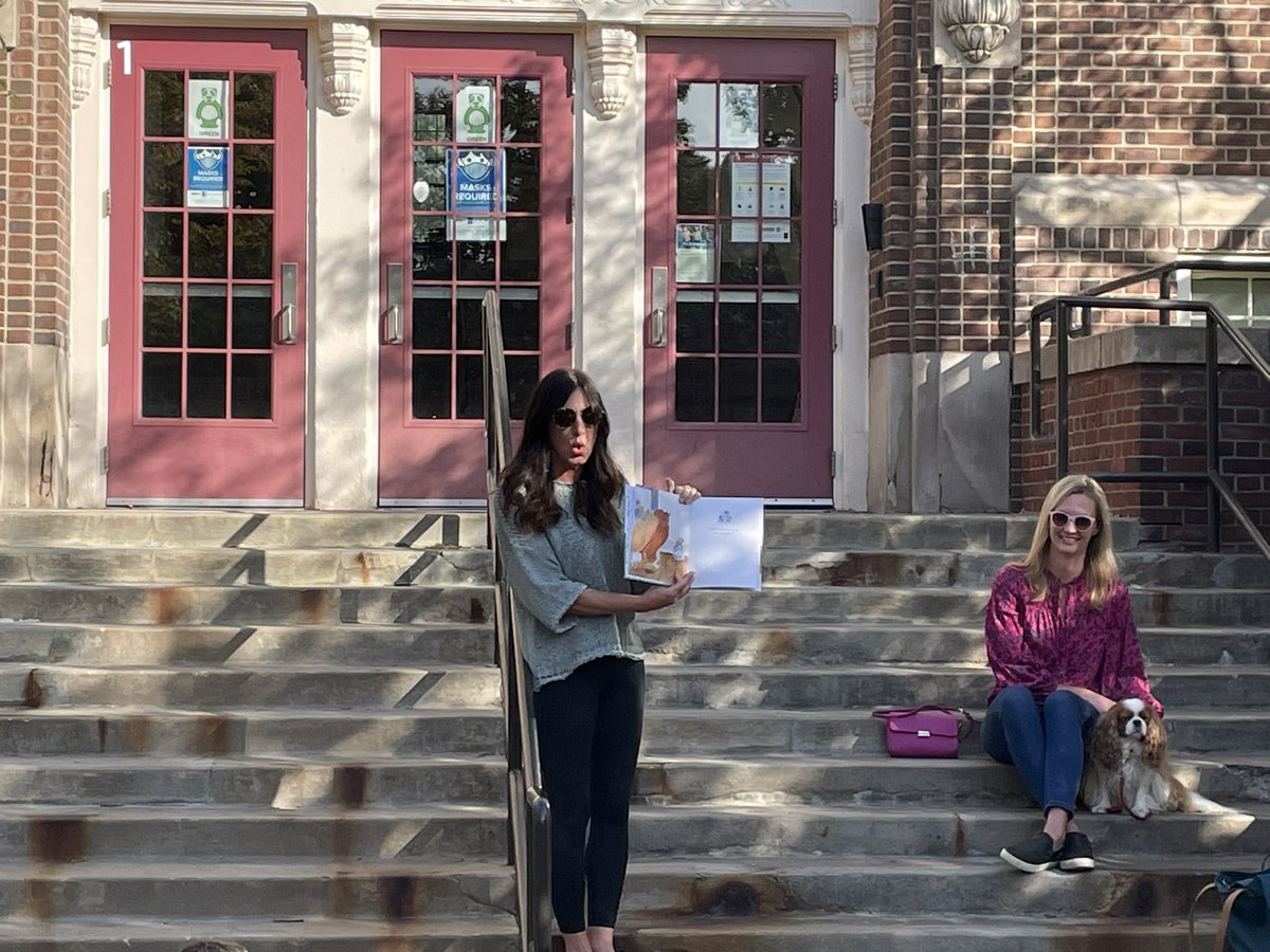 A beautiful morning for an author visit from Dana Jacobs (Groveland alum) and Sara Nitzel reading The (Mis) Adventures of Dasher. Do you spot Dasher, too?!