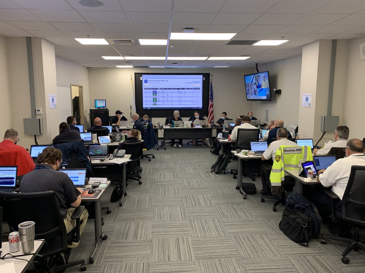 MassEMA's tweet image. The Emergency Medical Services (EMS) Coordination Branch at the Unified Coordination Center @MassEMA is processing, prioritizing, &amp;amp; coordinating ambulance dispatch for #BostonMarathon