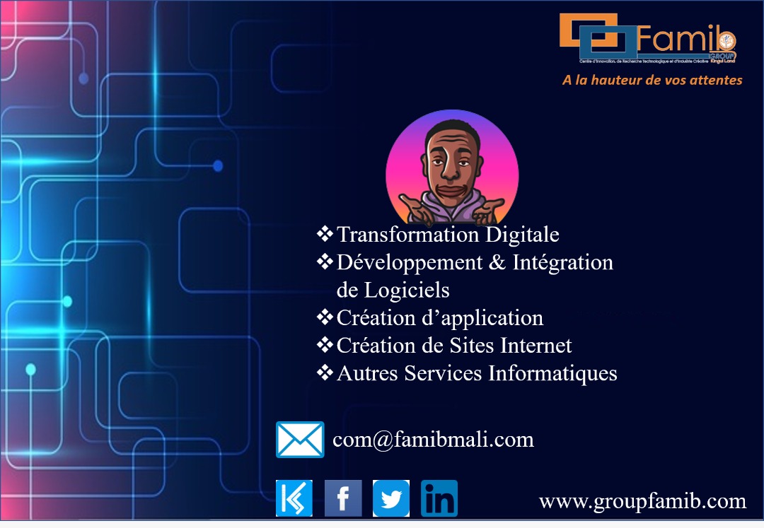 Famibgroup's tweet photo. Notre équipe s'active au maximum pour vous offrir le meilleur service.
#famib #transformationdigitale #informatique #malinumerique @AmadouDiawaraMl https://t.co/DZfiqToHJW