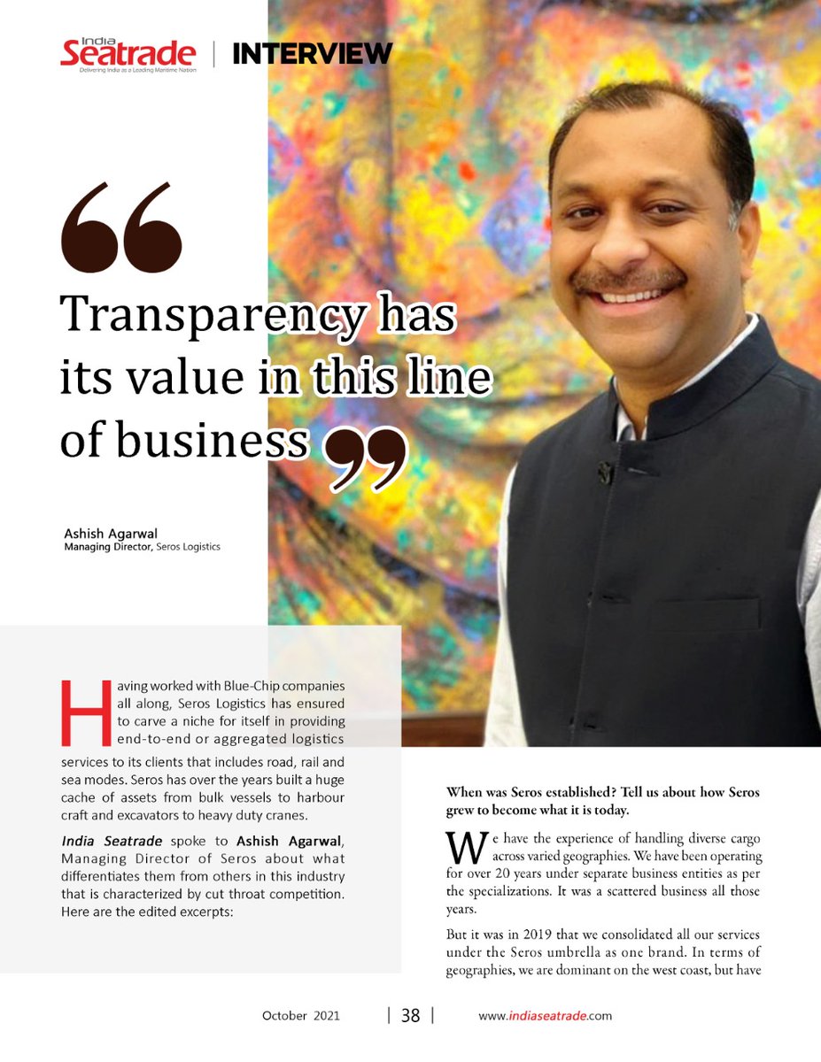 AshishAgarwal's tweet photo. Spoke with our friends at @SeatradeIndia about how the logistics industry is characterized by cut-throat competition in terms of price and we at @SerosLogistics focus completely on transparency.
#TransparentLogistics #GreenLogistics #TeamSeros
Read: https://t.co/jByKeihWv4 https://t.co/WtaPTSbRIH