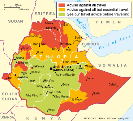 addisstandard's tweet photo. #Ethiopia: #UK's Foreign, Commonwealth & Development Office (FCDO) advise against all travel to #Tigray, areas in #Amhara, #Afar, #Oromia, #Somali #Gambella,#Benishangul_Gumuz and bordering areas with #Sudan, #South Sudan, #Somalia and #Kenya https://t.co/dhBI36dd26 https://t.co/Yu3H0yO0YM