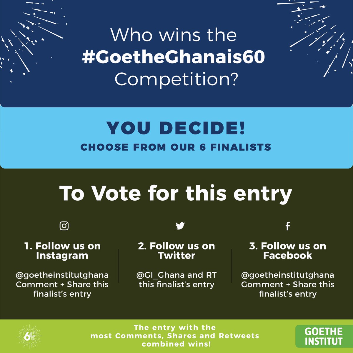 Who Wins the #GoetheGhanaIs60 Competition?

YOU DECIDE FROM OUR TOP 6 FINALISTS IN OUR FOLLOW UP POSTS !

_____
#prize #giveawaycontest #giveawayalert #artfromafrica #goetheinstitut #GoetheGhanaIs60 #goetheinstitutghana