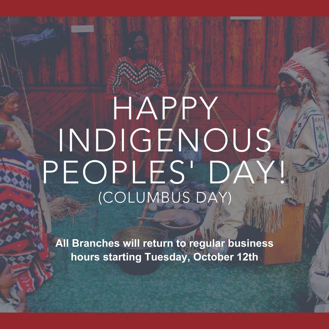 Happy Indigenous Peoples' Day from Credit Union ONE! 

Just a reminder that we are closed today in observance and will resume regular business hours Tuesday, October 12th.