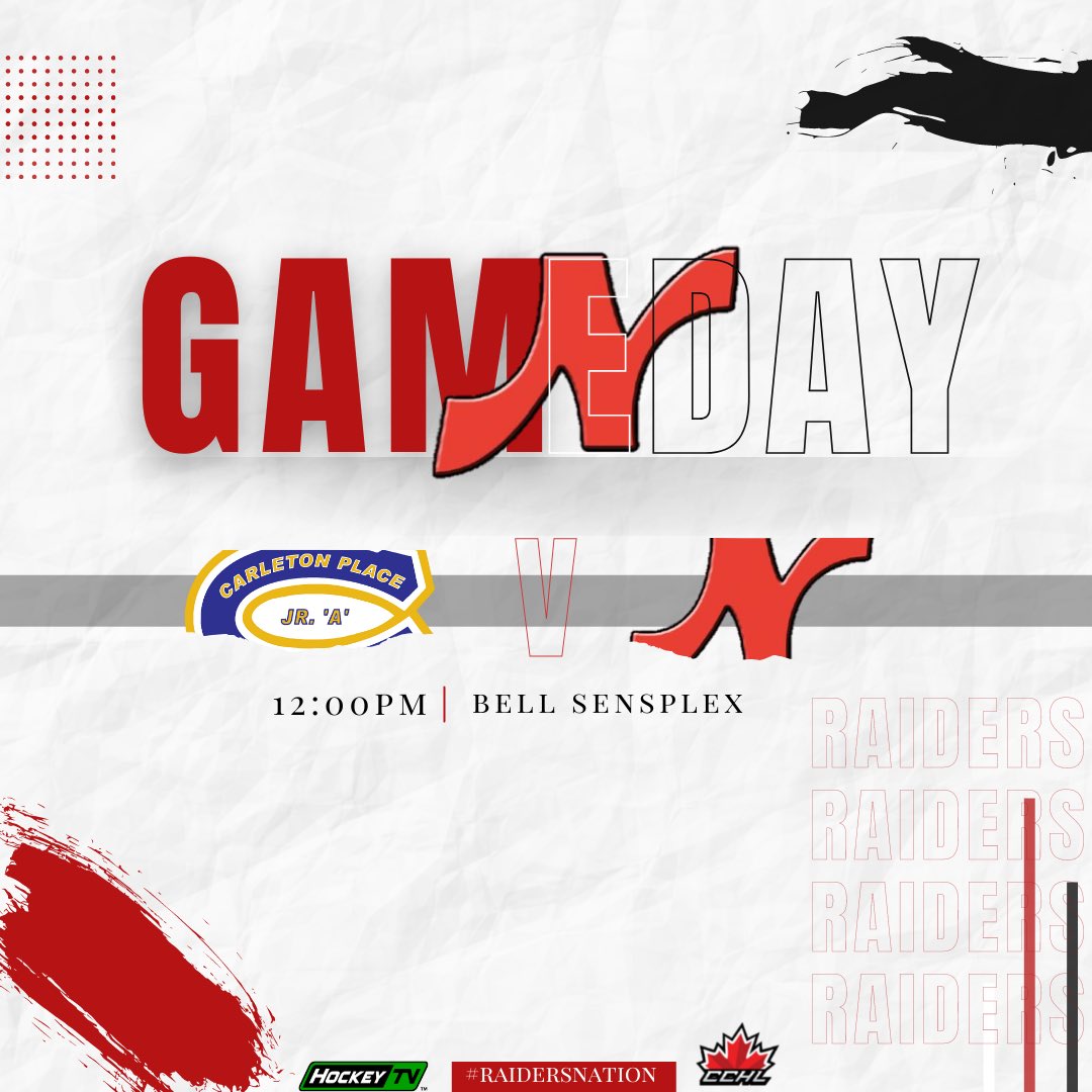 Nepeanraiders's tweet photo. It’s our 3rd and final match of the #CCHLFallShowcase
📍 | Bell Sensplex
⏰ | 12:00pm
📺 | @MyHockeyTV
#RaidersNation🔴⚪️ #NEPvsCP #CCHL #Thanksgiving #BellSensplex https://t.co/bj3wKlzvqi