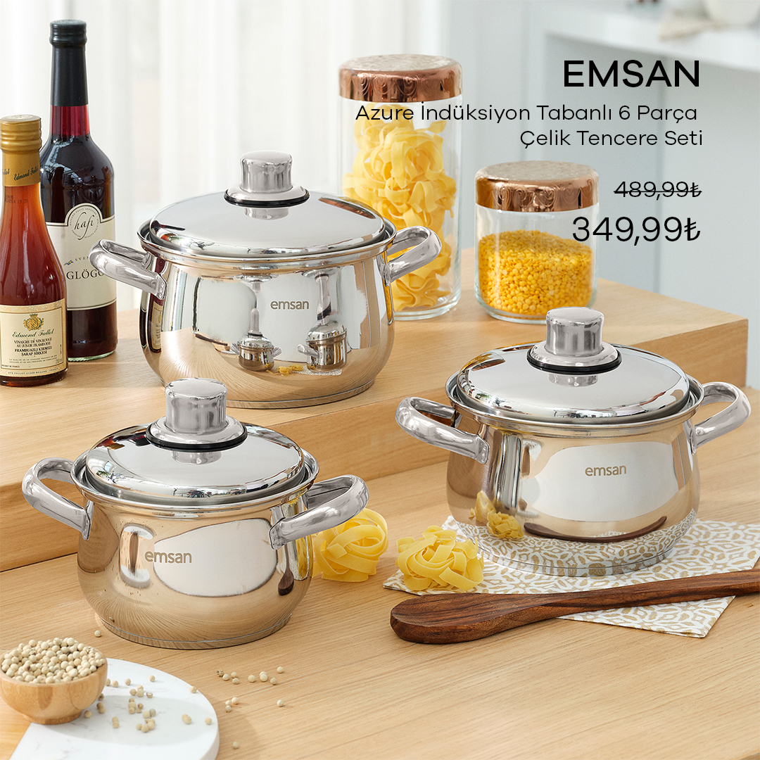 Azure Çelik Tencere Seti, ısıyı uzun süre tencere içine hapseden enerji kapsül tabanı ile ocağı düşük ısılara ayarlasanız bile hapsettiği ısı sayesinde yemek pişirmenize yardımcı olur.

Linke tıkla, hemen satın al: bit.ly/EmsanAzureCeli…