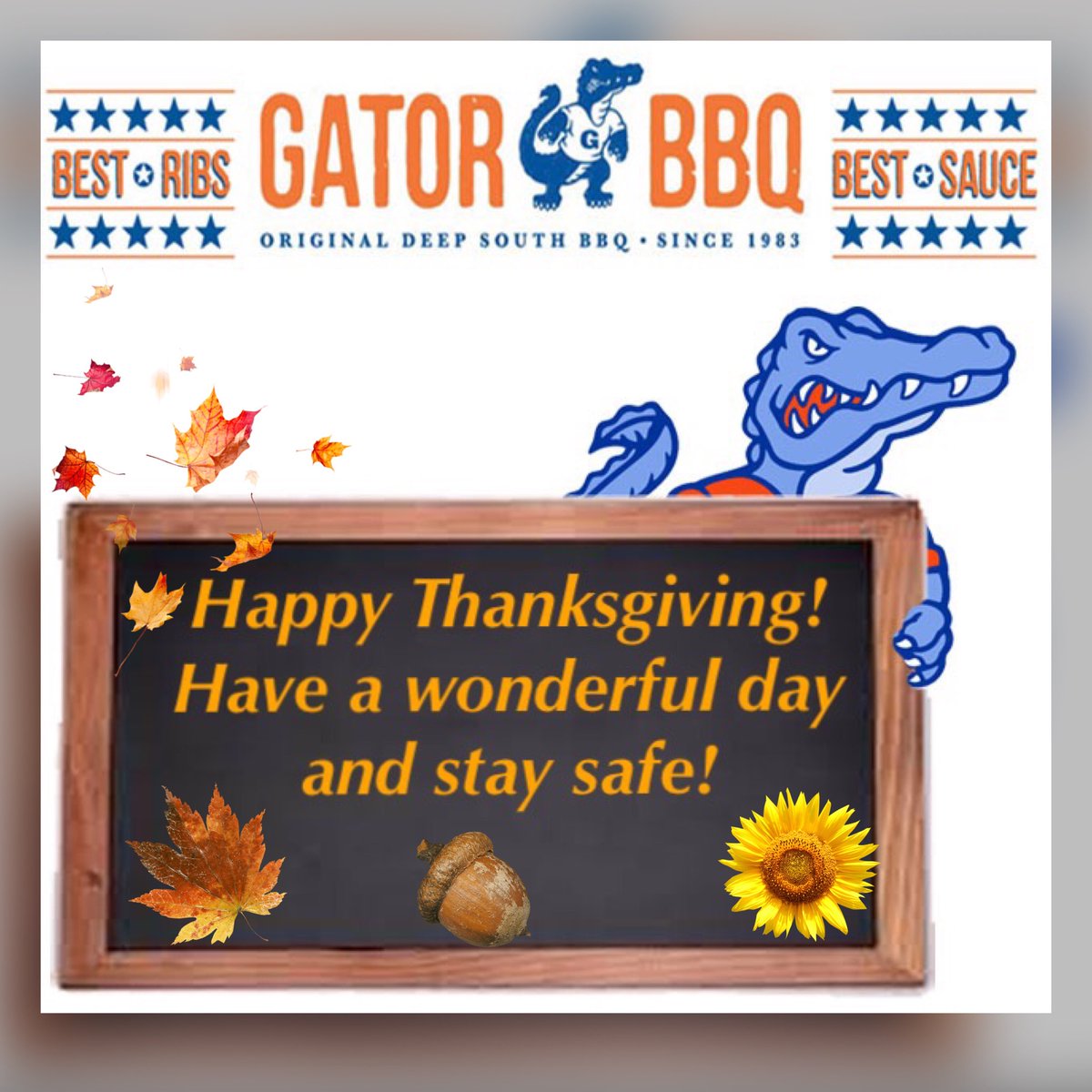 Happy Thanksgiving! We hope you have a wonderful day surrounded by family &amp; friends. 
Today is the final day for the Norfolk Fair but we look forward to seeing all the family’s together today! 

#GatorBBQ #Ribs #bbq #cravings #Norfolkcounty #NCF2021 #Family #Thanksgiving2021