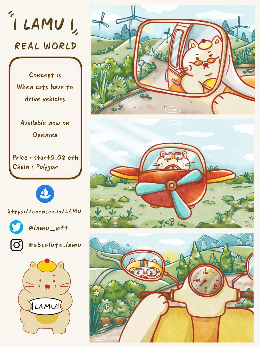 moremorr_bake's tweet photo. Drop now 💖 “| LAMU | Real world”
When cats have to drive vehibles. 🛵

✨Let’s enjoy with Lamu cats in real world✨

On #Polygon chain
Check it on opensea 👉 https://t.co/hUgsQKKllc

#NFTs #NFTTHAILAND #NFTJapan #NFTCommunity #nftcollectors #polygonNFT #polygon #ETH #NFTdrop https://t.co/yoaykFHxLX