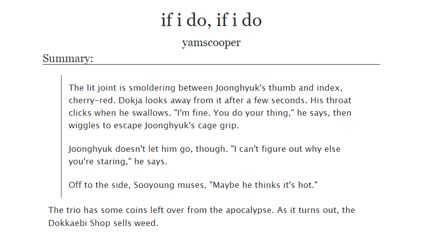yamscooper's tweet photo. 🚬 if i do, if i do
🚬 #orv, #전독시
🚬 4k, rated T
🚬 yoohankim ft. shotgunning, kissing, and a truly gratuitous amount of touching
🚬 the trio discovers that the dokkaebi shop sells joints. naturally they indulge

https://t.co/ZiwZaaO9BT https://t.co/R3fdZ2xi86