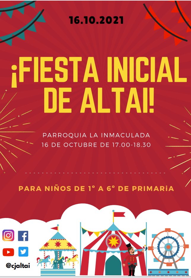 Cjaltai's tweet photo. 💥¡¡¡VOLVEMOS Y LO HACEMOS POR TODO LO ALTO!!!💥
Este sábado 16 a las 17:00 os esperamos en la Parroquia para celebrar todos juntos el inicio del nuevo curso.
¿Te lo vas a perder? 👏🏼💪🏻💃 https://t.co/K9c980X5ID