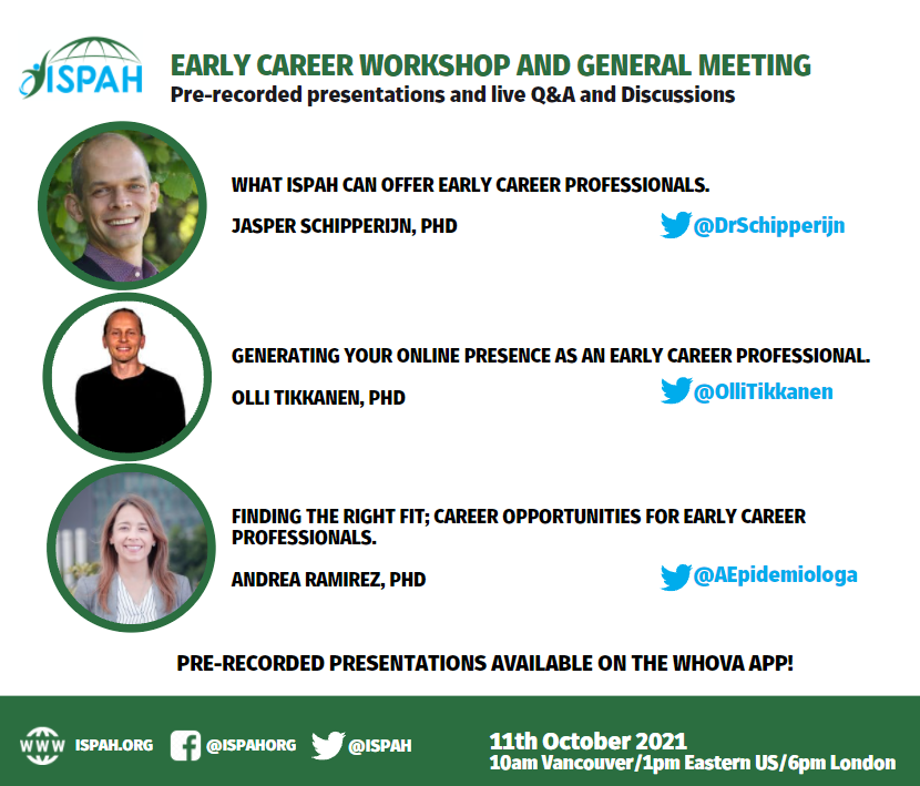 JoeyJMurphy's tweet photo. ๐ขExcited for the @ISPAH Early Career Workshop and Meeting happening later today
๐ Remember to check out the excellent pre-recorded presentations form @OlliTikkanen & @AEpidemiologa on the Whova app!
๐Join the discussion and network with others
#ISPAHECN @DrSchipperijn https://t.co/XtUxfEKTfH