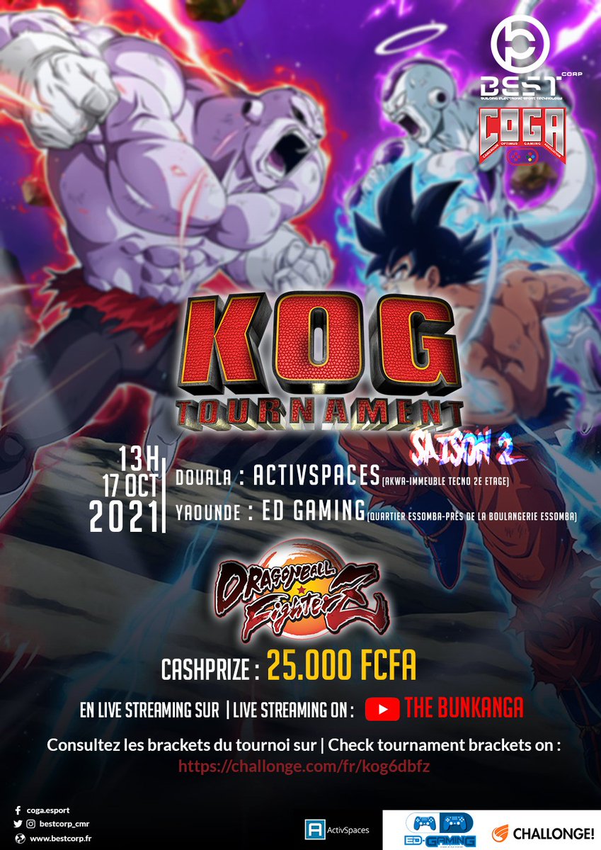 BESTCORP_CMR's tweet photo. [𝗞𝗢𝗚 𝗧𝗢𝗨𝗥𝗡𝗔𝗠𝗘𝗡𝗧 𝗜𝗜]

Gamers &amp; e-Sport Fans!!

Here We Go With The First Online VS Fighting Tournament 🇨🇲

Act 2 On #DBFZ 🔥

🏢 @ActivSpaces
🗓️ Sun/10/17 🕐 1 p.m
🎮 https://t.co/gut5wgDxZr
💰 25.000 XAF 
📹 https://t.co/KBkYEj99eZ

#𝗘𝘀𝗽𝗼𝗿𝘁𝘀𝗜𝗻𝗔𝗳𝗿𝗶𝗰𝗮 https://t.co/zgUkWOoARE