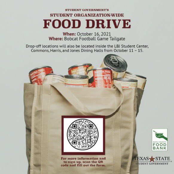 Today is the day! The SG Food Drive has begun. Let’s fill the shelves!! Scan the QR code to sign up.
