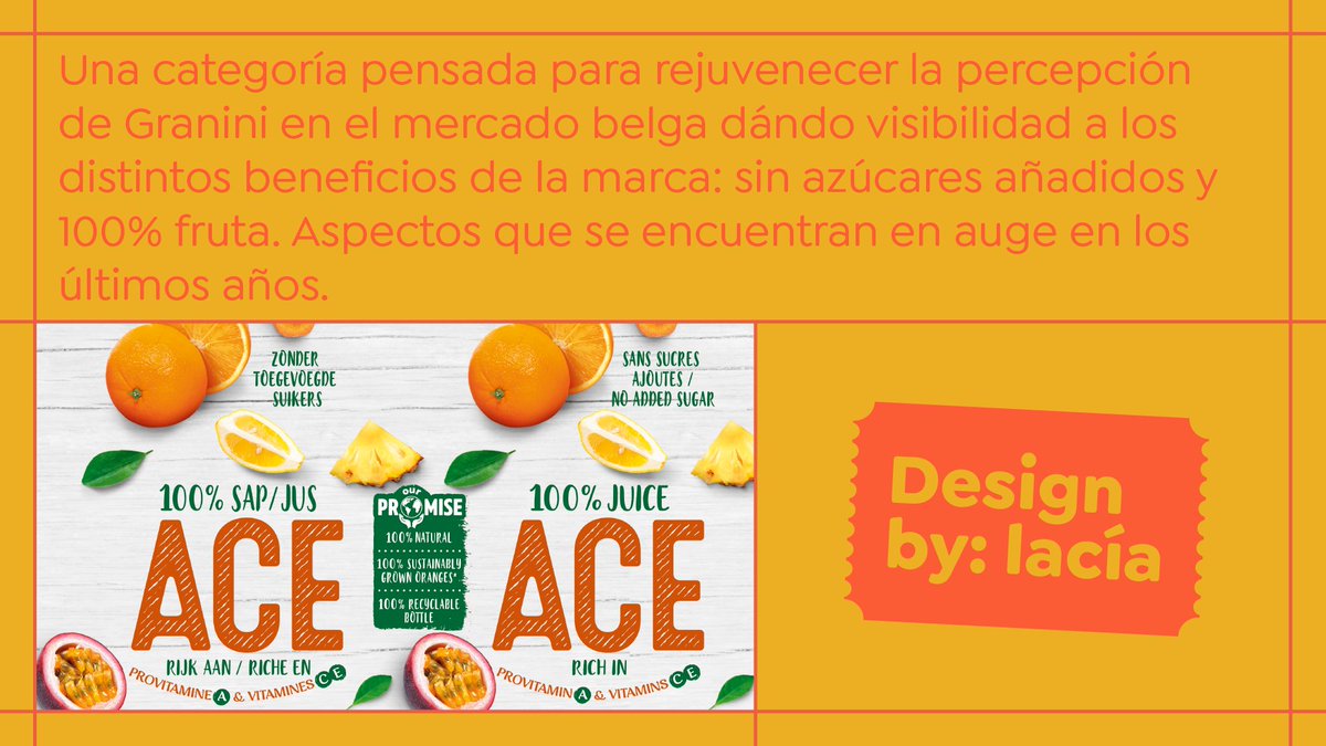 De un simple vistazo podrás ver todas las características del producto en el #packaging de #Granini ACE.👏 Un aspecto cada día más importante para el consumidor y que hemos querido plasmar para el mercado belga. ¿Crees que funcionaría en España? 🤔

#ElPackagingComoNunca #lacía