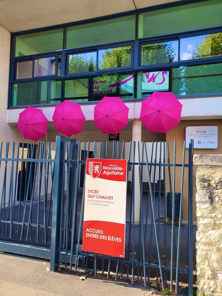 Le lycée participe à #OctobreRose et se pare des accessoires de circonstance (merci à Bruno notre agent de maintenance pour l’installation et à <a href="/ProdSandra/">Sandra Prod’homme</a> notre Infirmière pour l’initiative)