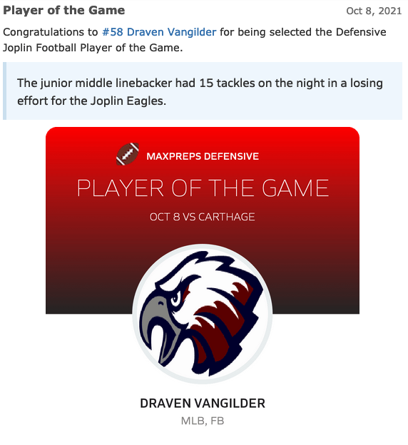 DravenVangilder's tweet photo. 15 tackles, 13 solo, 2 assists
#DPOTG 3 weeks in a row
@CoachRTBradford @CoachJimKnowles @CoachKMcFarland @Mike_Scherer38 @Jake_Trump46 @_b_blanes @JR_Sandlin https://t.co/n4TOIzAgyo