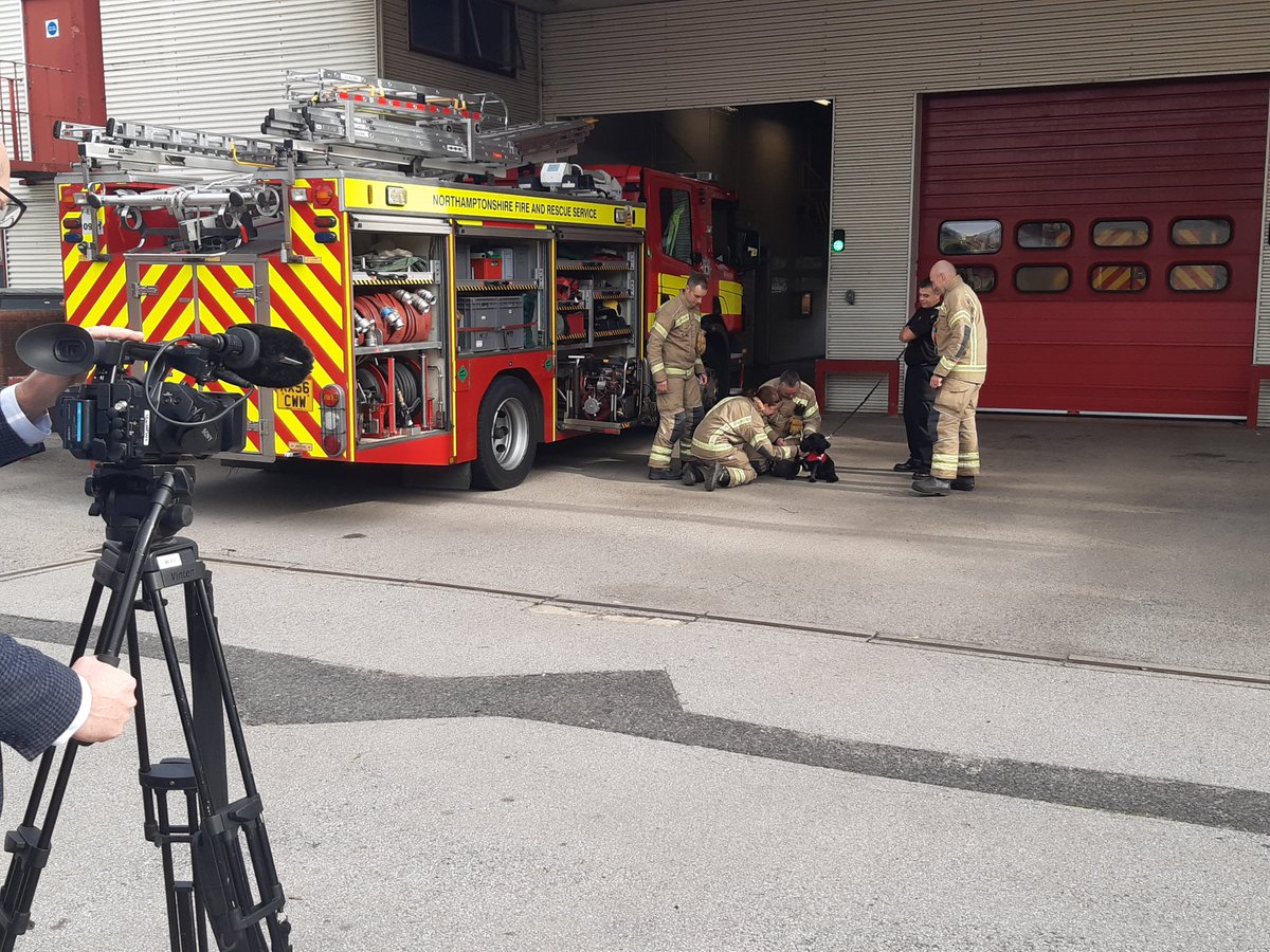 Very proud to be able to help launch the UK's very first <a href="/OscarKiloNine/">OscarKilo9</a> fire service dog here in <a href="/northantsfire/">Northamptonshire Fire & Rescue</a>. Olive is a great addition to our Wellbeing team and is already very popular with everyone she meets. Welcome to the team Olive <a href="/DouglasStef/">Stef Douglas</a> @robporters <a href="/OscarKiloNine/">OscarKilo9</a>