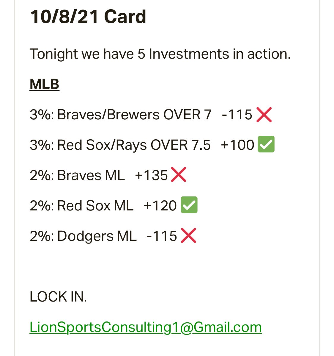 Lion_S_C's tweet photo. Successful weekend in the books 📚 

• 10/8: 2-3, -2.35% 
• 10/9: 2-2, +2.00% and 4-3, +2.10%
• Cash both CFB Free Plays 🍻

8-8, +1.75%, going into Sunday 🏈 

https://t.co/FbqDfuvVv9

Yesterday's recap in next tweet 📊 #GamblingTwitter #Transaprency https://t.co/MNrmVLNQlX