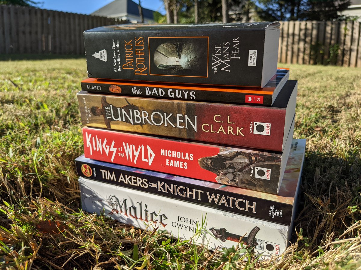 jimwilbourne's tweet photo. A bit of a book haul! Now that my book is out, I can finally rejoin the fan world and catch up!
See anything that you've read? 📚
#thewisemansfear #thebadguys #theunbroken #kingsofthewyld #knightwatch #malice #johngwynne #nicholaseames #clclark #patrickrothuss #epicfantasy https://t.co/FmHogVMJxE