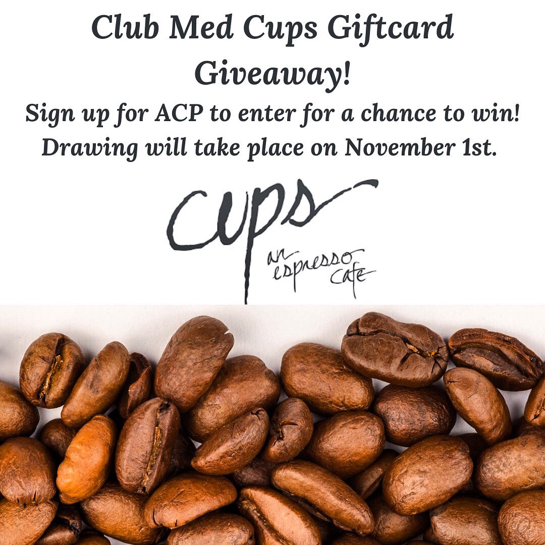 ClubMedUmmc's tweet photo. Club Med is hosting a $25 cups gift card raffle! All you have to do to participate is enter your name and ACP ID. It’s free to sign up and is a great way to get more involved with internal medicine. Link: https://t.co/lwBQGvAKcB https://t.co/JU6FuYXyaD