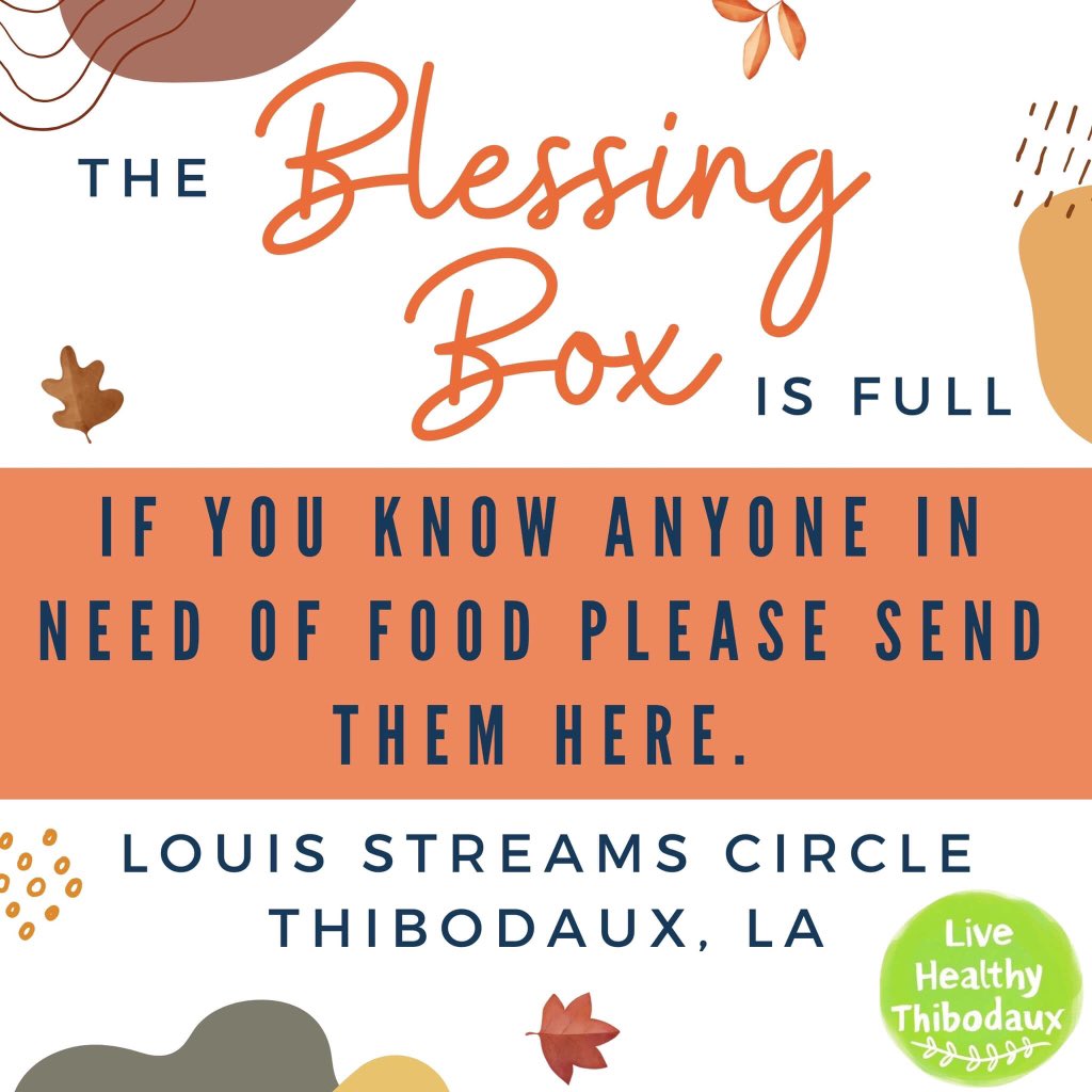 LafourcheGov's tweet photo. Live Healthy Thibodaux has an amazing Blessing Box that is packed full of food right now. Please help spread the word to those in need. As always take what you need, leave what you can. #stopfoodinsecurity #blessingbox #freefood https://t.co/5BwiFYfedO