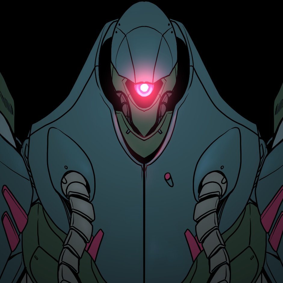 no humans one-eyed robot mecha solo black background zeon  illustration images