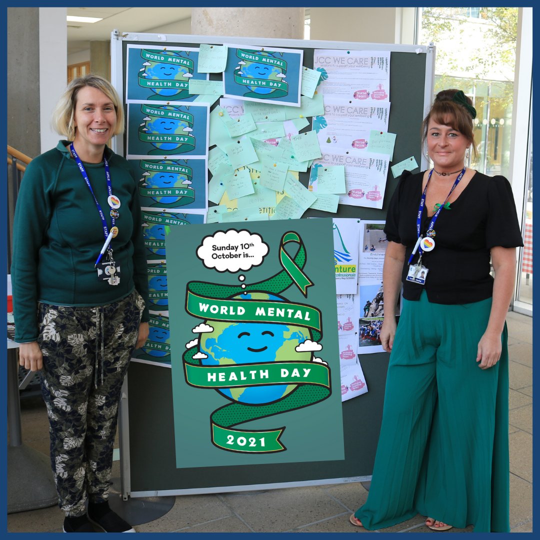 JCSFCollege's tweet photo. Today our Nurse Team & Student Mental Health Ambassadors have run activities to recognise World Mental Health Day. Students & staff have been getting involved by writing positive messages and wearing green. #promotinggoodmentalhealth #wmhd2021 #health #wellbeing #JCSFC https://t.co/x6Px4fxkpF
