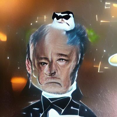 cjmenning's tweet photo. Bill Murray frowning and wearing a tuxedo - Art generated by Artificial Intelligence using @NightCafe Creator https://t.co/poqlyslXS5 https://t.co/GeKOBXRwVD