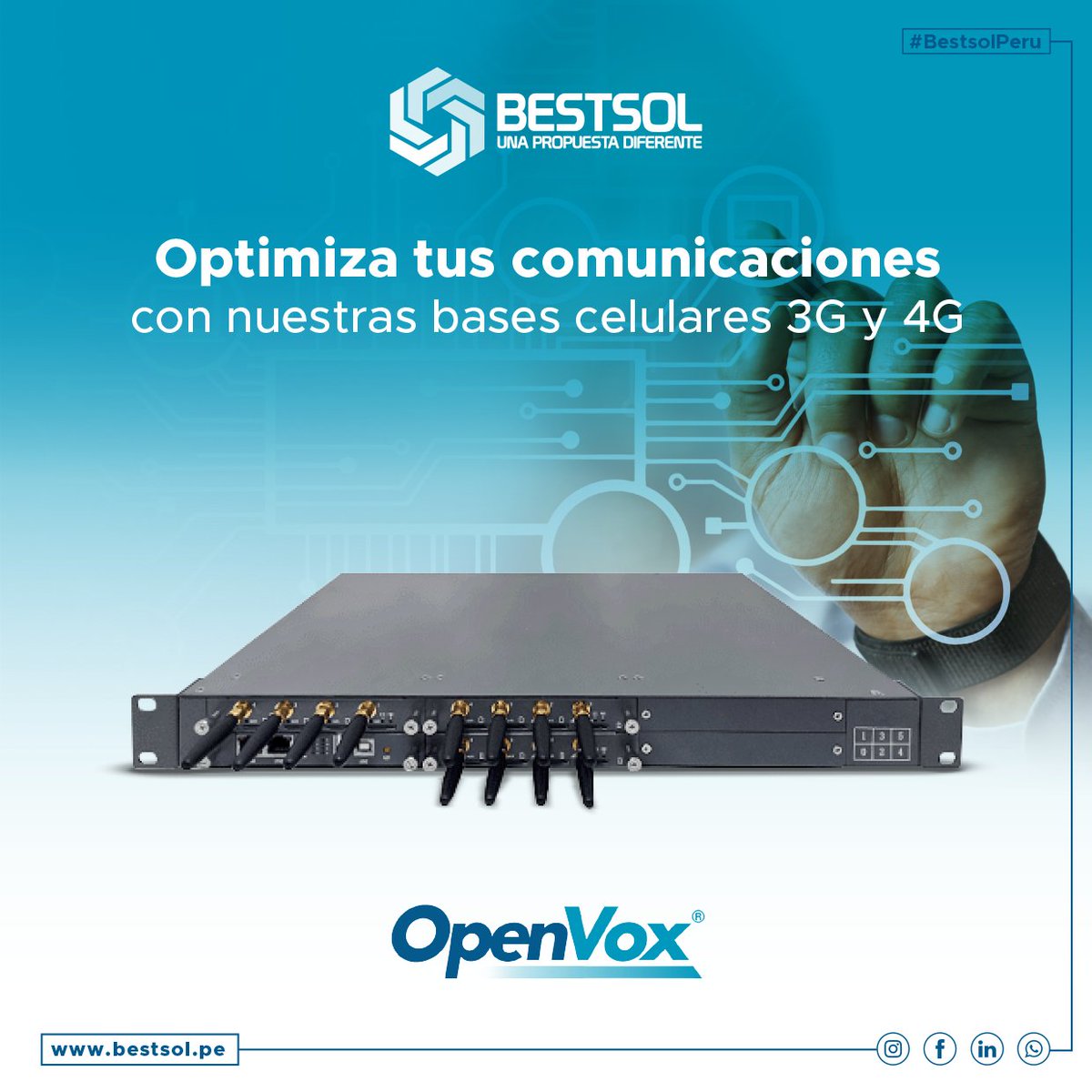 bestsol_peru's tweet photo. #Openvox ofrece desde hace años en el Perú, bases celulares (liceas) IP en las bandas #3G y #4G para optimizar las comunicaciones VoIP con las redes móviles y sacar el máximo provecho tarifario que ofrece la telefonía móvil.
Escríbenos para más información a info@bestsol.pe https://t.co/MKzvTfq9WW