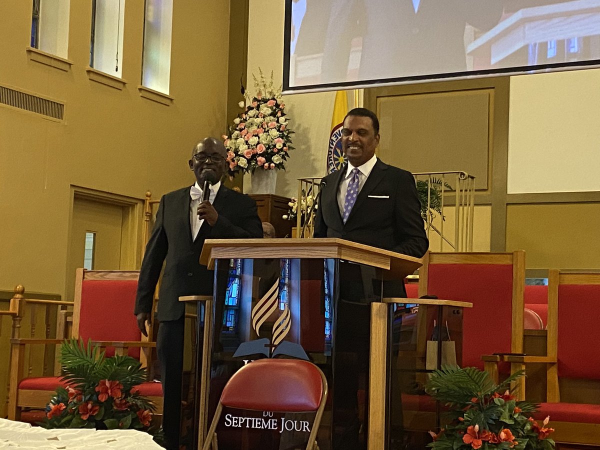 NortheasternSDA's tweet photo. This past Sabbath, October 9, 2021 our new Conference President, Dr. Jules worshipped with the Horeb French SDA Church in Brooklyn, NY with his wife and mother-in-law. Pastor Jean-Philippe is the pastor of the church. #thisisNEC https://t.co/Ml8s4z3bXy