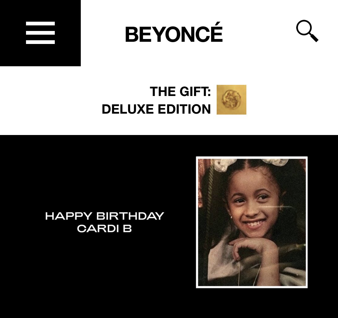 HITBARDI's tweet photo. Beyoncé wishes Cardi B, a happy birthday on her website 🥺🎂 https://t.co/rIX0zjER8h