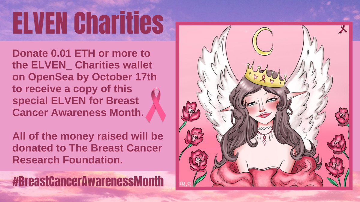 DesertMinter's tweet photo. ICYMI - this beautiful piece from @TheArtofYasmeen for #BreastCancerAwarenessMonth is available to EVERYONE who donates 0.01 ETH or more via the ELVEN_Charities wallet:
0x6662bedd0f41fe63a369161bfbc466ca4b0bb86e

100% of funds raised will be donated to @BCRFcure 
❤❤❤ #NFTs https://t.co/V7UpCSoqea