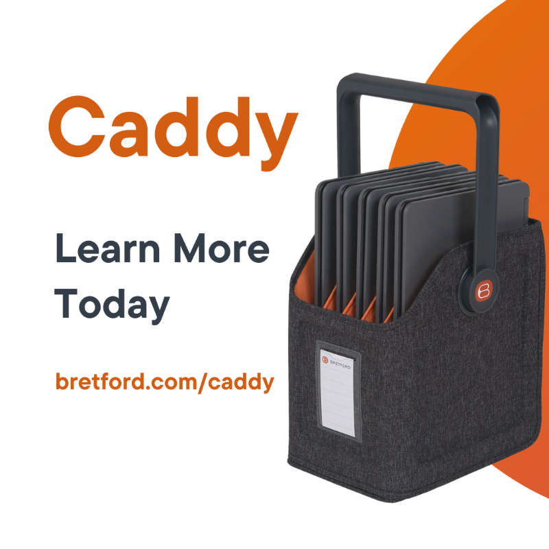 Bretford's tweet photo. The new #caddy is the most durable solution to safely transport #studentdevices in the classroom and preserve precious class time. Find out more here! #Bretford #EdTech #CUBEToploader #CUBETransport
