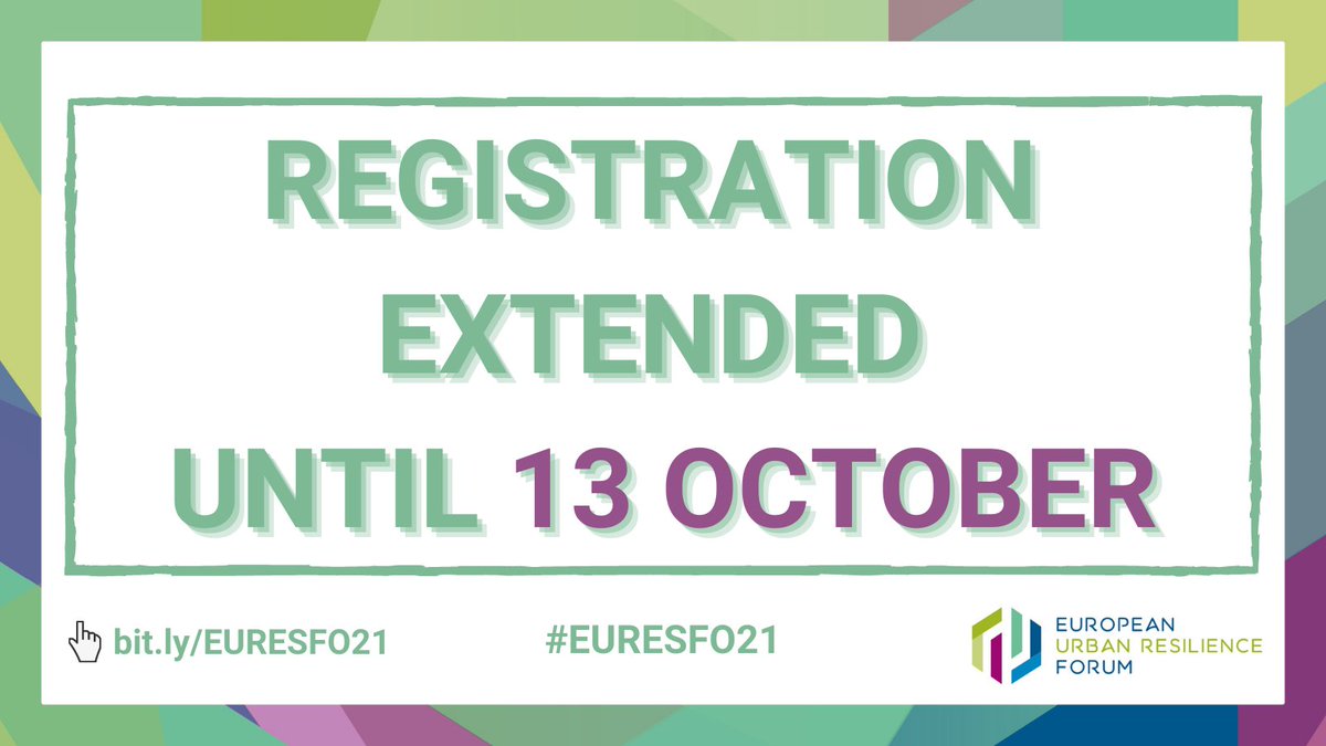 Urb_Resilience's tweet photo. 🔎ATTENTION!!!🔍
We have extended registration for the #EURESFO21 until 1⃣3⃣ October!!📲
If you would like to take part in the discussions on the new 🇪🇺 #AdaptationStrategy, the use of data for #ClimateAction, and much more, register now at https://t.co/0weqlvIMpg
🗓️19-20 Oct https://t.co/ns5g6h5uY5