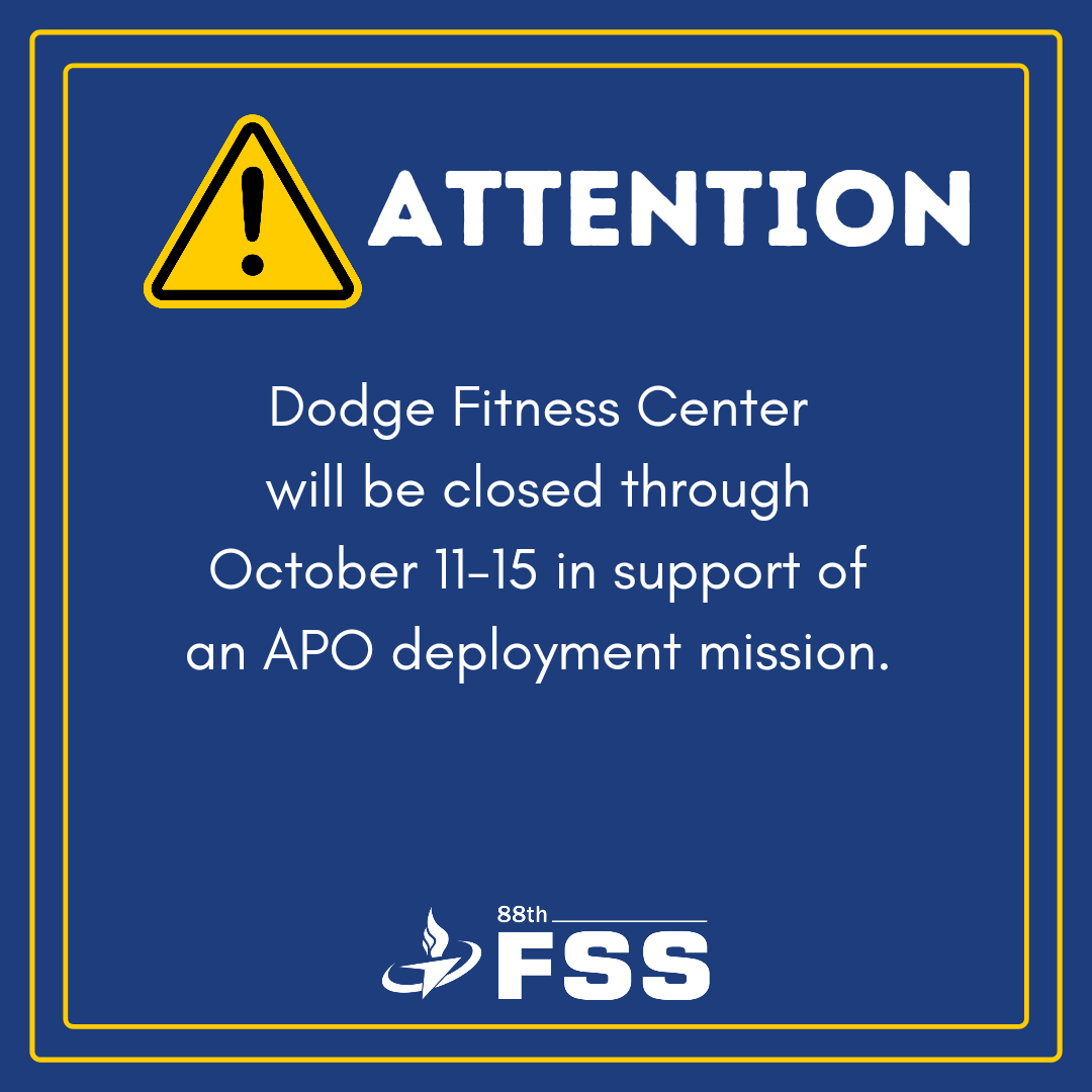 ‼️Attention 
Dodge Fitness Center will be closed in support of deployment mission until the 15th of October.
