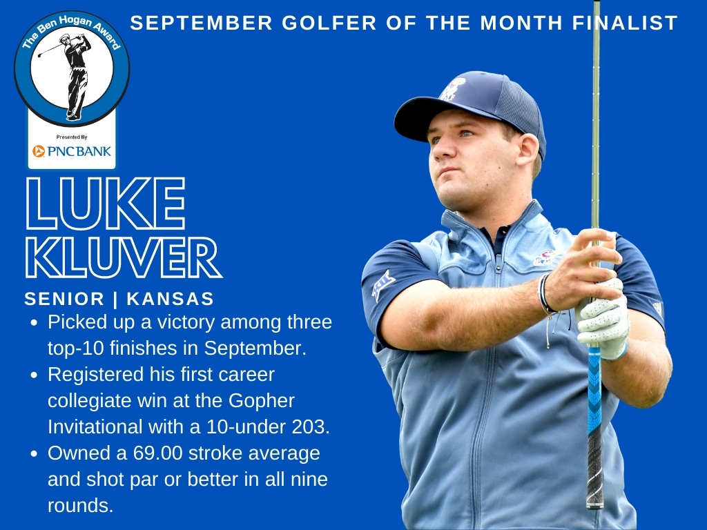 BenHoganAward's tweet photo. Like this post to vote for @KluverLuke of @KUMensGolf for The Ben Hogan Award September Golfer of the Month! The top vote getter on Instagram, Twitter and Facebook will each receive a committee vote.

RELEASE: https://t.co/eJMeIL9fxE https://t.co/4WyaOhRGQP