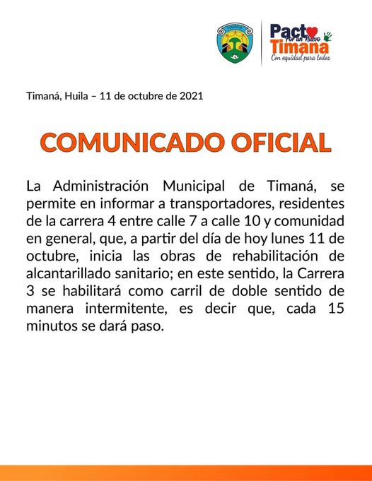 InfoDigitalCo's tweet photo. #Huila #Timana #Viajeros I La Carrera Tercera se habilitará como carril de doble sentido; el paso será restablecido de forma intermitente cada 15 minutos. 👮♀️👮♂️ https://t.co/bafNG6i0mn