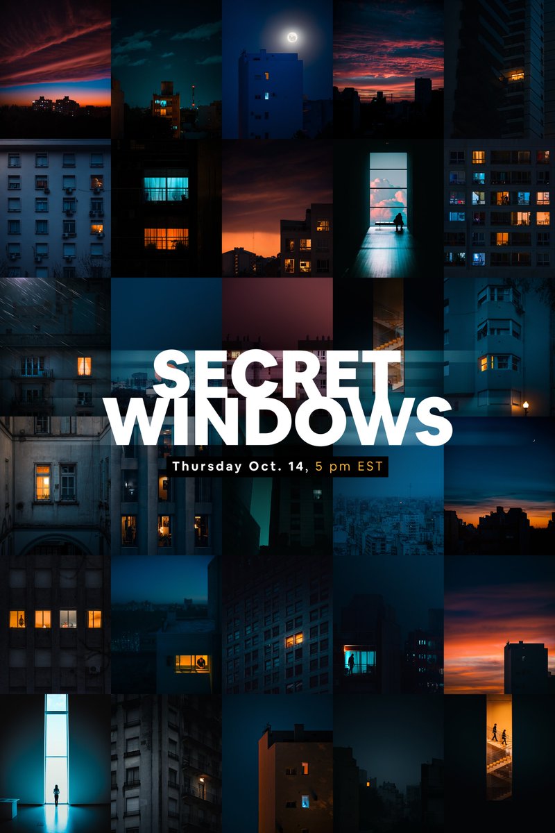 anajugob's tweet photo. I'll be dropping my first collection on @opensea! ☺️

'Secret Windows' reflects the profound feeling of realizing that everyone is constantly living despite one's personal lack of awareness of it. A story that continues invisibly around you, like a lighted window at dusk 🌃 https://t.co/nm5i6yNwvK